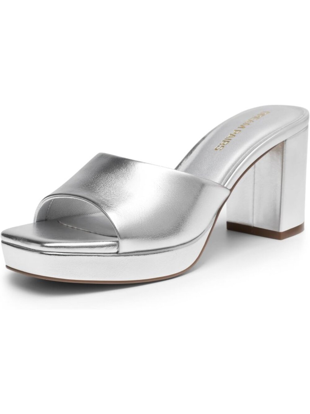 DREAM PAIRS Women's Silver Platform Block Heel Mule Square Toe Ankle Strap Shoes